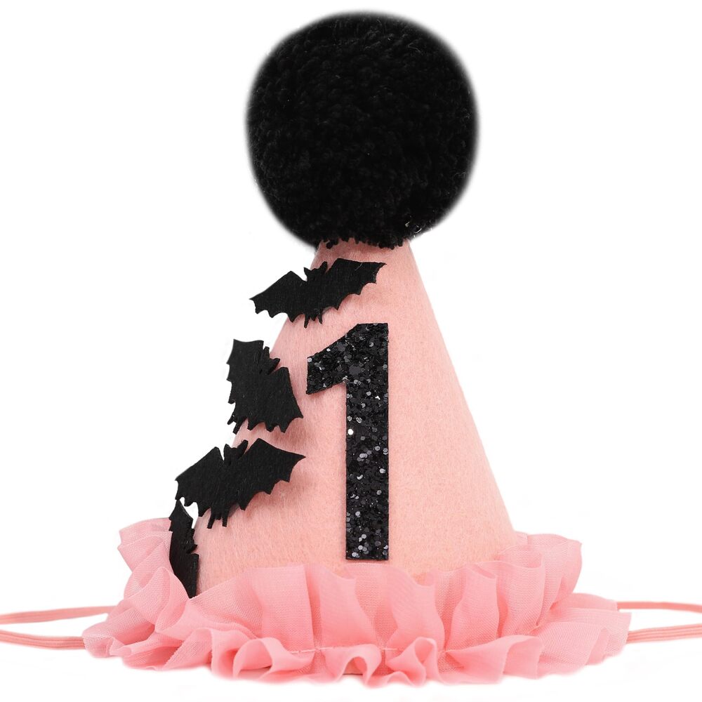 5323 Black Bat Pink 1/2 Birthday Hat - Halloween 6 Months Birthday